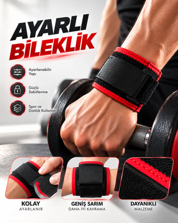 Ayarlı Bileklik Güçlü Cırt Cırtlı Sabitleme Geniş Sarım Siyah Kırmızı