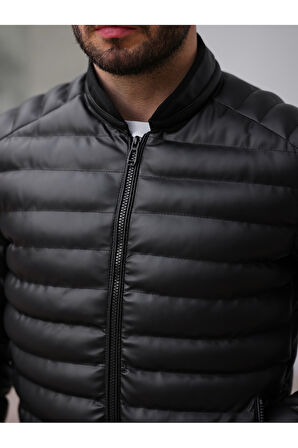 Slim Fit Deri Şişme Mont