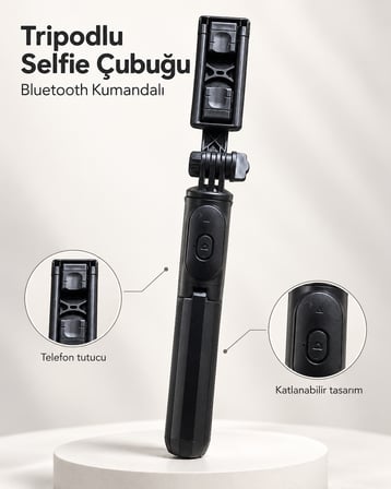 Fotoğraf ve Video Çekimleri İçin Kablosuz Kumandalı Telefon Selfie Çubuğu