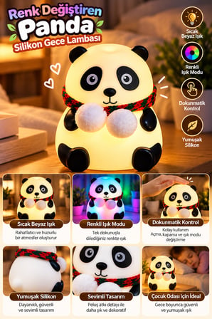 Dokunmatik Kontrollü Renk Değiştiren Panda Gece Lambası Çocuk Odası ve Yatak Odası