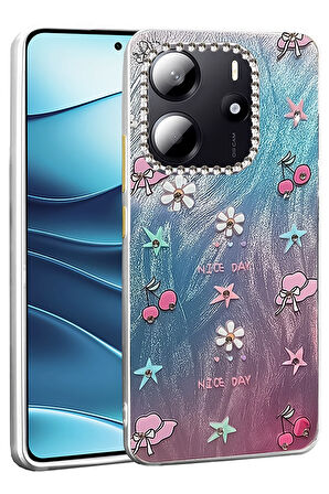 Xiaomi Redmi Note 14 4G Kılıf Parlak Desenli Taşlı Azn-Blade