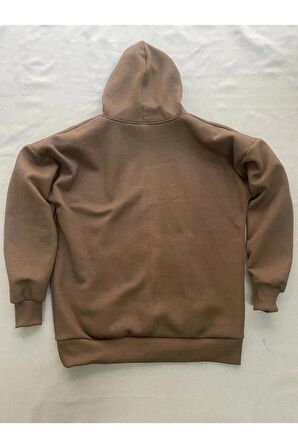 Realistic Baskılı Kahverengi Erkek Kapüşonlu 3 iplik Şardonlu Ribanalı Sweatshirt Hoodie