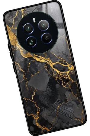 Realme 12 Uyumlu Siyah Mermer Tasarımlı Parlak Silikon Kılıf