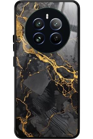 Realme 12 Uyumlu Siyah Mermer Tasarımlı Parlak Silikon Kılıf