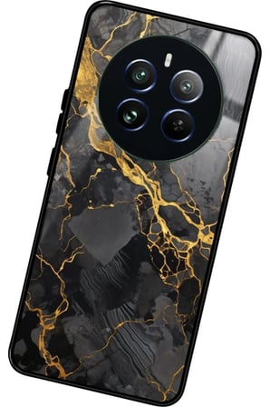 Realme 12 Uyumlu Siyah Mermer Tasarımlı Parlak Silikon Kılıf