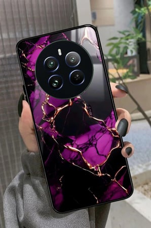 Realme 12 Uyumlu Mor Mermer Tasarımlı Parlak Silikon Kılıf
