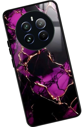 Realme 12 Uyumlu Mor Mermer Tasarımlı Parlak Silikon Kılıf