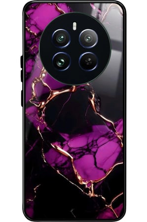 Realme 12 Uyumlu Mor Mermer Tasarımlı Parlak Silikon Kılıf