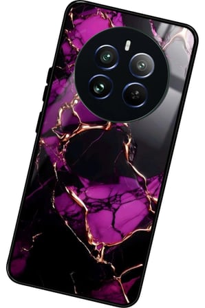 Realme 12 Uyumlu Mor Mermer Tasarımlı Parlak Silikon Kılıf