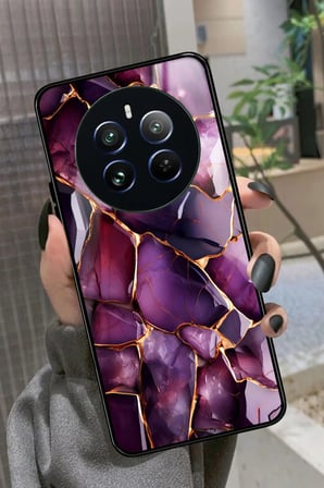 Realme 12 Uyumlu Mor Mermer Tasarımlı Parlak Silikon Kılıf