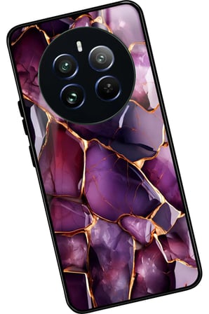Realme 12 Uyumlu Mor Mermer Tasarımlı Parlak Silikon Kılıf