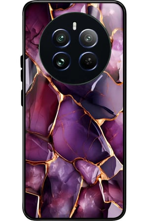 Realme 12 Uyumlu Mor Mermer Tasarımlı Parlak Silikon Kılıf