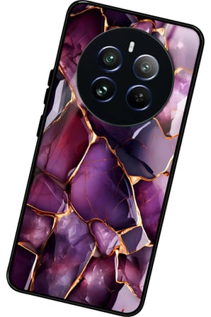Realme 12 Uyumlu Mor Mermer Tasarımlı Parlak Silikon Kılıf