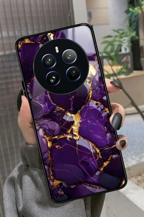 Realme 12 Uyumlu Mor Mermer Tasarımlı Parlak Silikon Kılıf