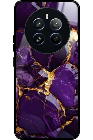 Realme 12 Uyumlu Mor Mermer Tasarımlı Parlak Silikon Kılıf