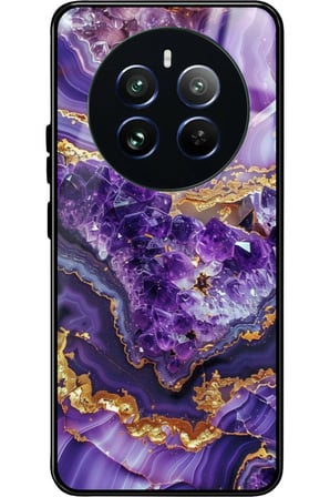 Realme 12 Uyumlu Mor Mermer Tasarımlı Parlak Silikon Kılıf