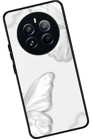 Realme 12 Uyumlu Beyaz Kelebek Tasarımlı Parlak Silikon Kılıf