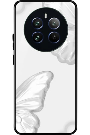 Realme 12 Uyumlu Beyaz Kelebek Tasarımlı Parlak Silikon Kılıf