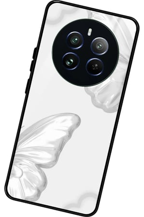 Realme 12 Uyumlu Beyaz Kelebek Tasarımlı Parlak Silikon Kılıf