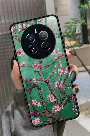 Realme 12 Uyumlu Van Gogh Yeşil Ağaç Tablo Tasarımlı Parlak Silikon Kılıf
