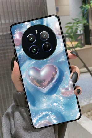 Realme 12 Uyumlu Simli Kalp Tasarımlı Parlak Silikon Kılıf