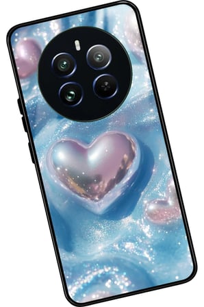 Realme 12 Uyumlu Simli Kalp Tasarımlı Parlak Silikon Kılıf