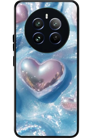 Realme 12 Uyumlu Simli Kalp Tasarımlı Parlak Silikon Kılıf