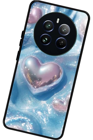 Realme 12 Uyumlu Simli Kalp Tasarımlı Parlak Silikon Kılıf