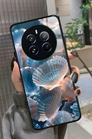 Realme 12 Uyumlu Simli Deniz Kabuk Tasarımlı Parlak Silikon Kılıf