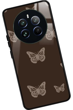Realme 12 Uyumlu Kahverengi Kelebek Tasarımlı Parlak Silikon Kılıf