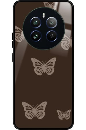 Realme 12 Uyumlu Kahverengi Kelebek Tasarımlı Parlak Silikon Kılıf