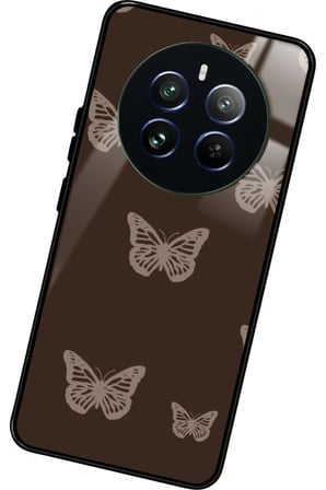Realme 12 Uyumlu Kahverengi Kelebek Tasarımlı Parlak Silikon Kılıf