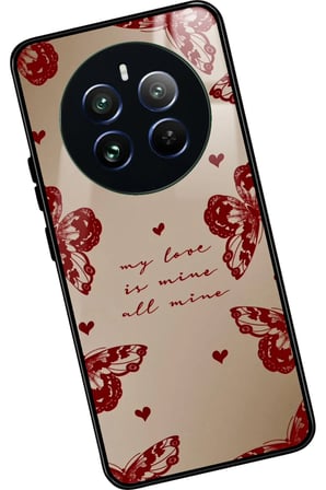 Realme 12 Uyumlu Kırmızı Kelebek Tasarımlı Parlak Silikon Kılıf