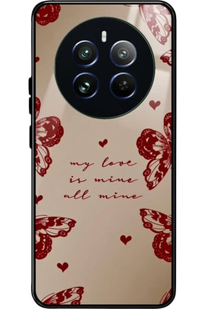 Realme 12 Uyumlu Kırmızı Kelebek Tasarımlı Parlak Silikon Kılıf