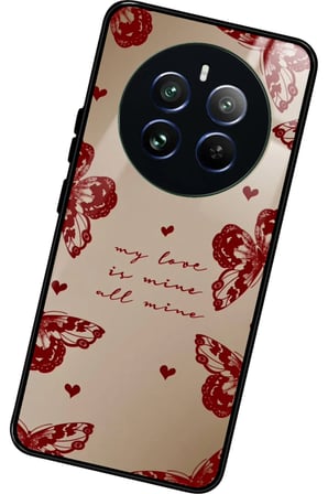 Realme 12 Uyumlu Kırmızı Kelebek Tasarımlı Parlak Silikon Kılıf