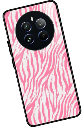 Realme 12 Uyumlu Pembe Zebra Tasarımlı Parlak Silikon Kılıf