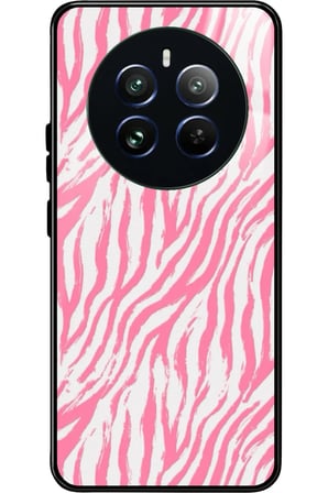 Realme 12 Uyumlu Pembe Zebra Tasarımlı Parlak Silikon Kılıf