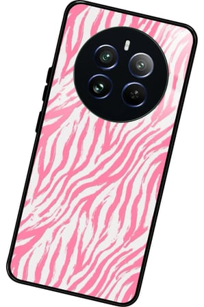 Realme 12 Uyumlu Pembe Zebra Tasarımlı Parlak Silikon Kılıf