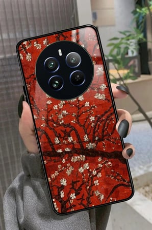 Realme 12 Uyumlu Van Gogh Kırmızı Ağaç Tablo Tasarımlı Parlak Silikon Kılıf
