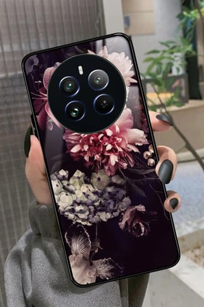 Realme 12 Uyumlu Pembe Çiçek Tasarımlı Parlak Silikon Kılıf
