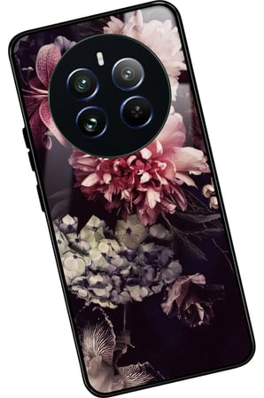 Realme 12 Uyumlu Pembe Çiçek Tasarımlı Parlak Silikon Kılıf