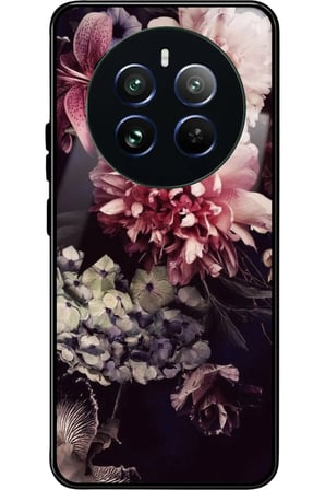 Realme 12 Uyumlu Pembe Çiçek Tasarımlı Parlak Silikon Kılıf