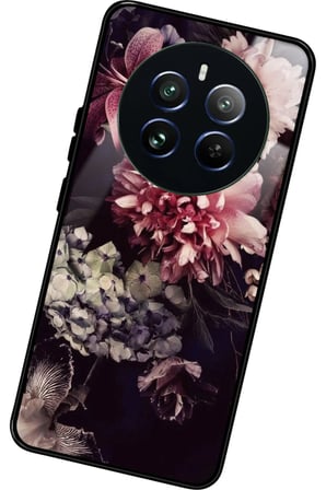 Realme 12 Uyumlu Pembe Çiçek Tasarımlı Parlak Silikon Kılıf