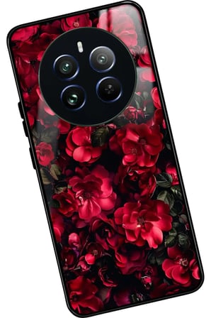 Realme 12 Uyumlu Kırmızı Çiçek Tasarımlı Parlak Silikon Kılıf