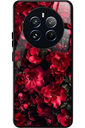 Realme 12 Uyumlu Kırmızı Çiçek Tasarımlı Parlak Silikon Kılıf