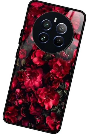 Realme 12 Uyumlu Kırmızı Çiçek Tasarımlı Parlak Silikon Kılıf