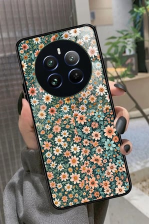Realme 12 Uyumlu Karışık Çiçek Tasarımlı Parlak Silikon Kılıf