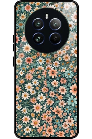 Realme 12 Uyumlu Karışık Çiçek Tasarımlı Parlak Silikon Kılıf