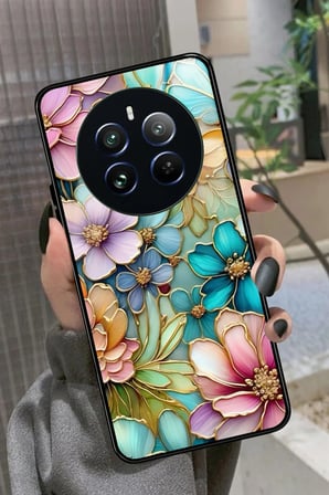 Realme 12 Uyumlu Karışık Çiçek Tasarımlı Parlak Silikon Kılıf
