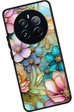 Realme 12 Uyumlu Karışık Çiçek Tasarımlı Parlak Silikon Kılıf